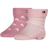 Tommy Hilfiger Light Pink Baby Socks 2-Pack Fold Over Abs