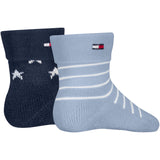 Tommy Hilfiger Light Blue Baby Socks 2-Pack Fold Over Abs