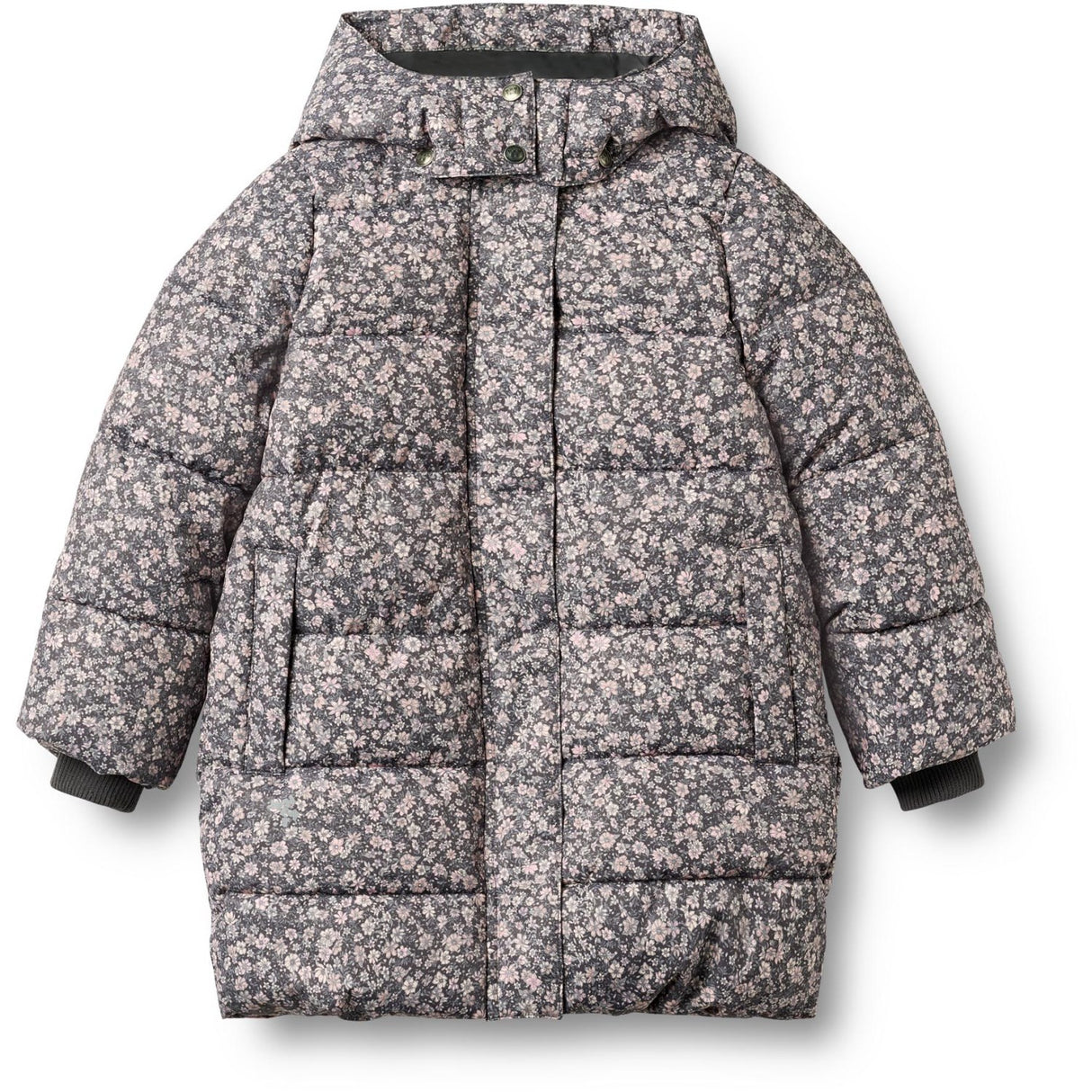 Wheat Dark Charcoal Flowers Puffer Coat Yrsa