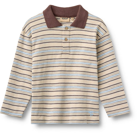 Wheat Multi Blue Stripe Polo Shirt L/S Fred