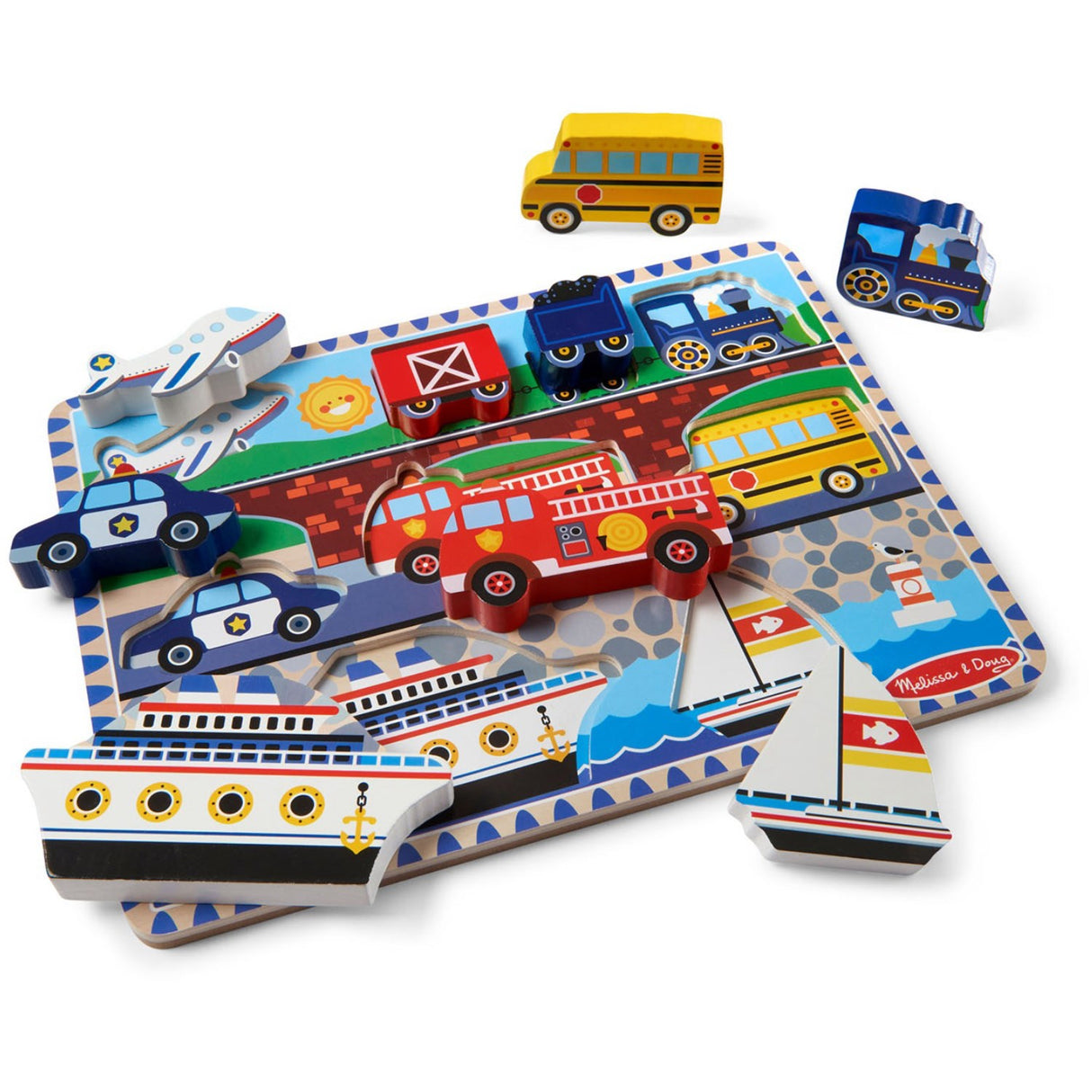 Melissa & Doug Multifarvet Puzzle - Chunky Brikker - Køretøjer
