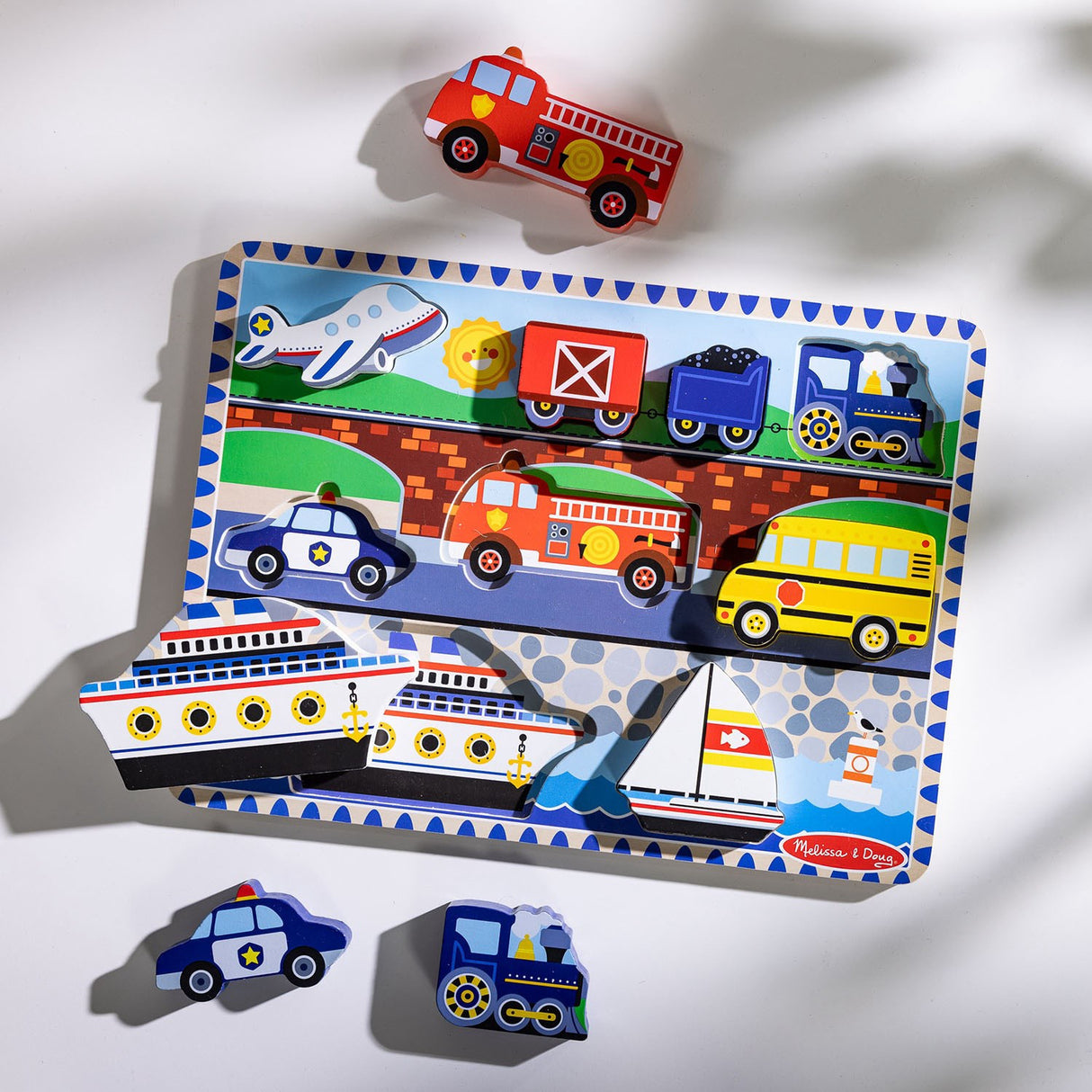 Melissa & Doug Multifarvet Puzzle - Chunky Brikker - Køretøjer