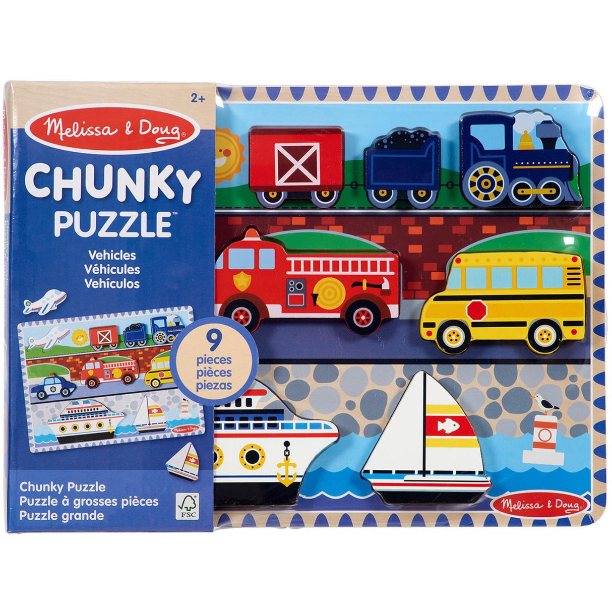 Melissa & Doug Multifarvet Puzzle - Chunky Brikker - Køretøjer