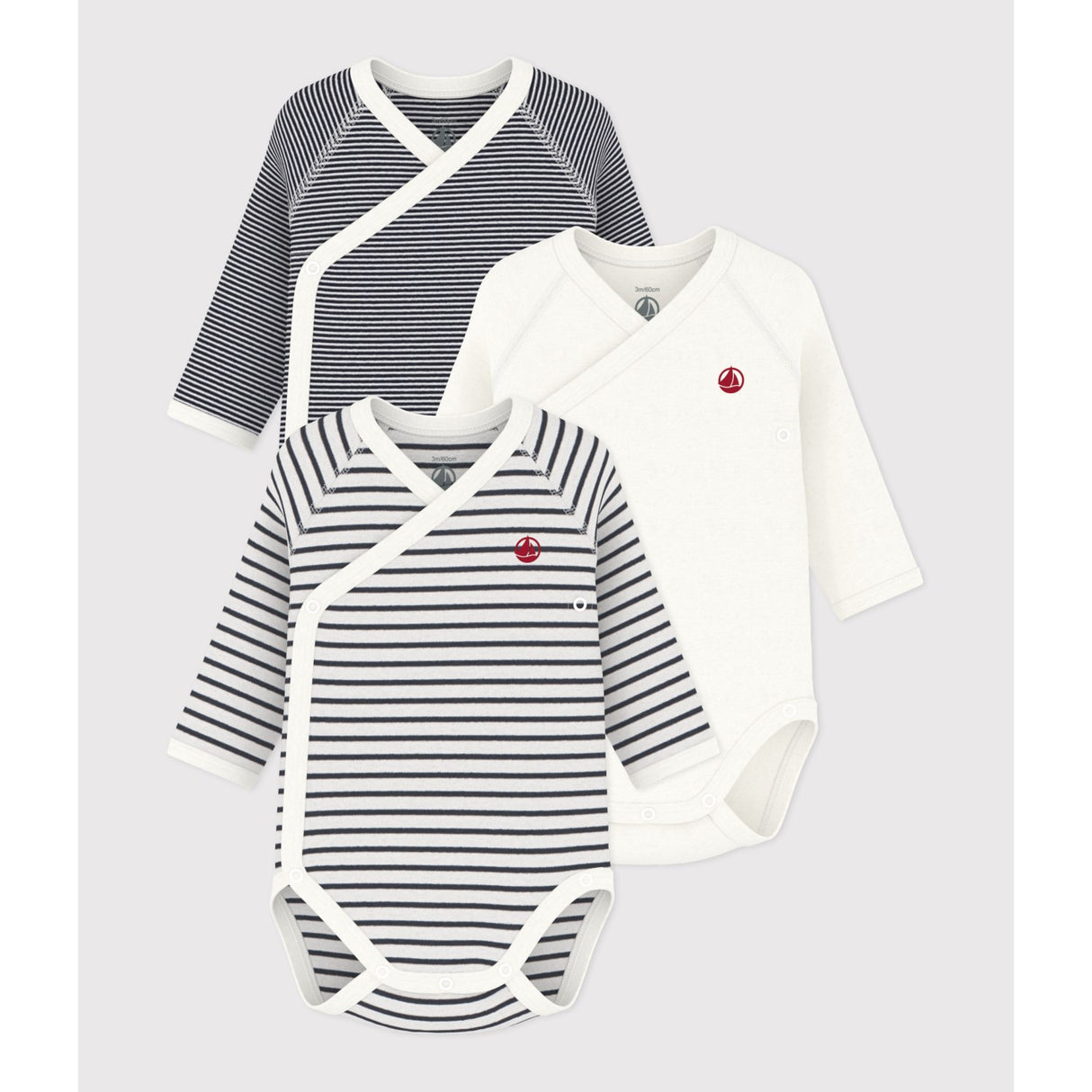 Petit Bateau Navy/White 3-Pack Long Sleeve Body