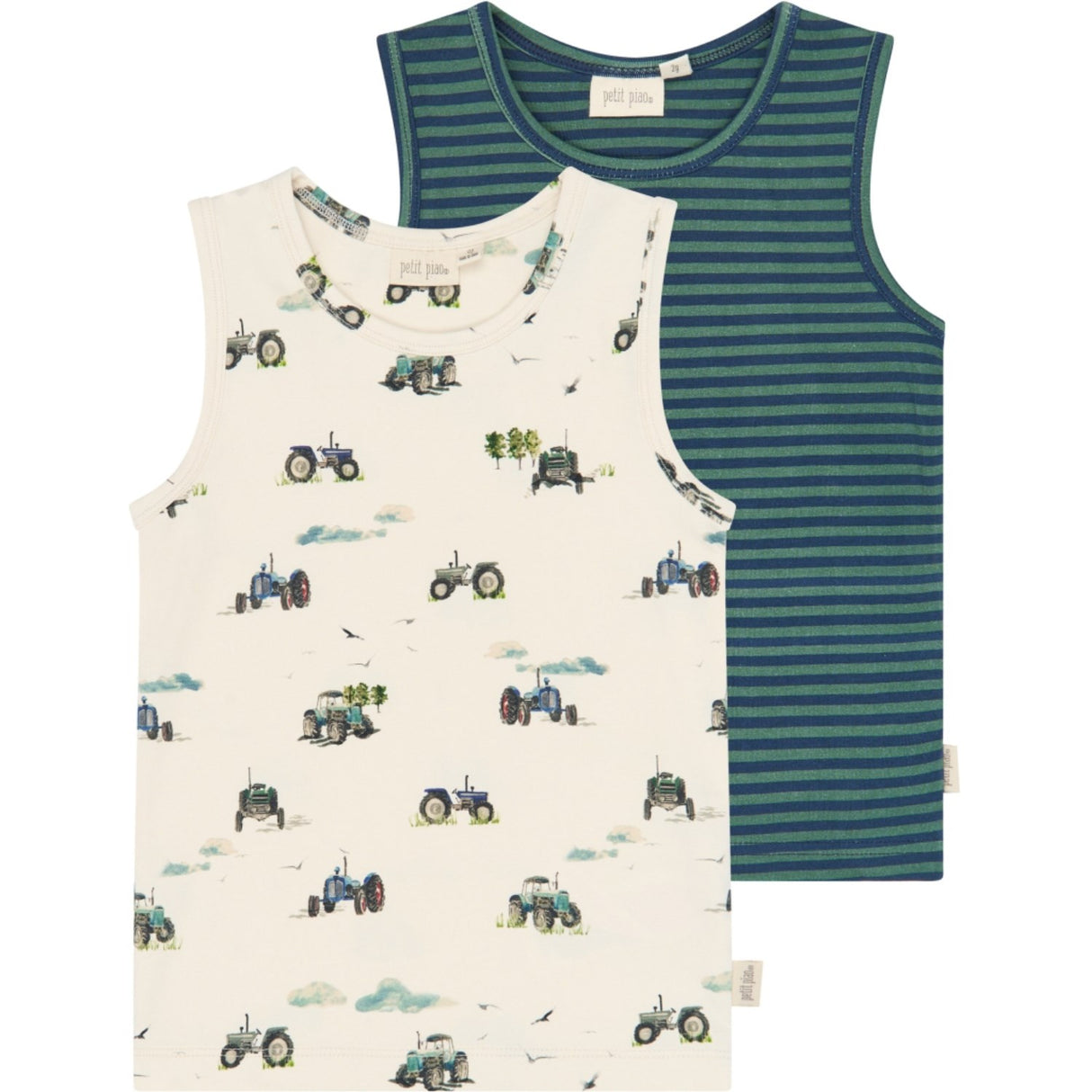 Petit Piao Eggnog Tractor Aop Ppstar Boys Undershirt 2-Pack