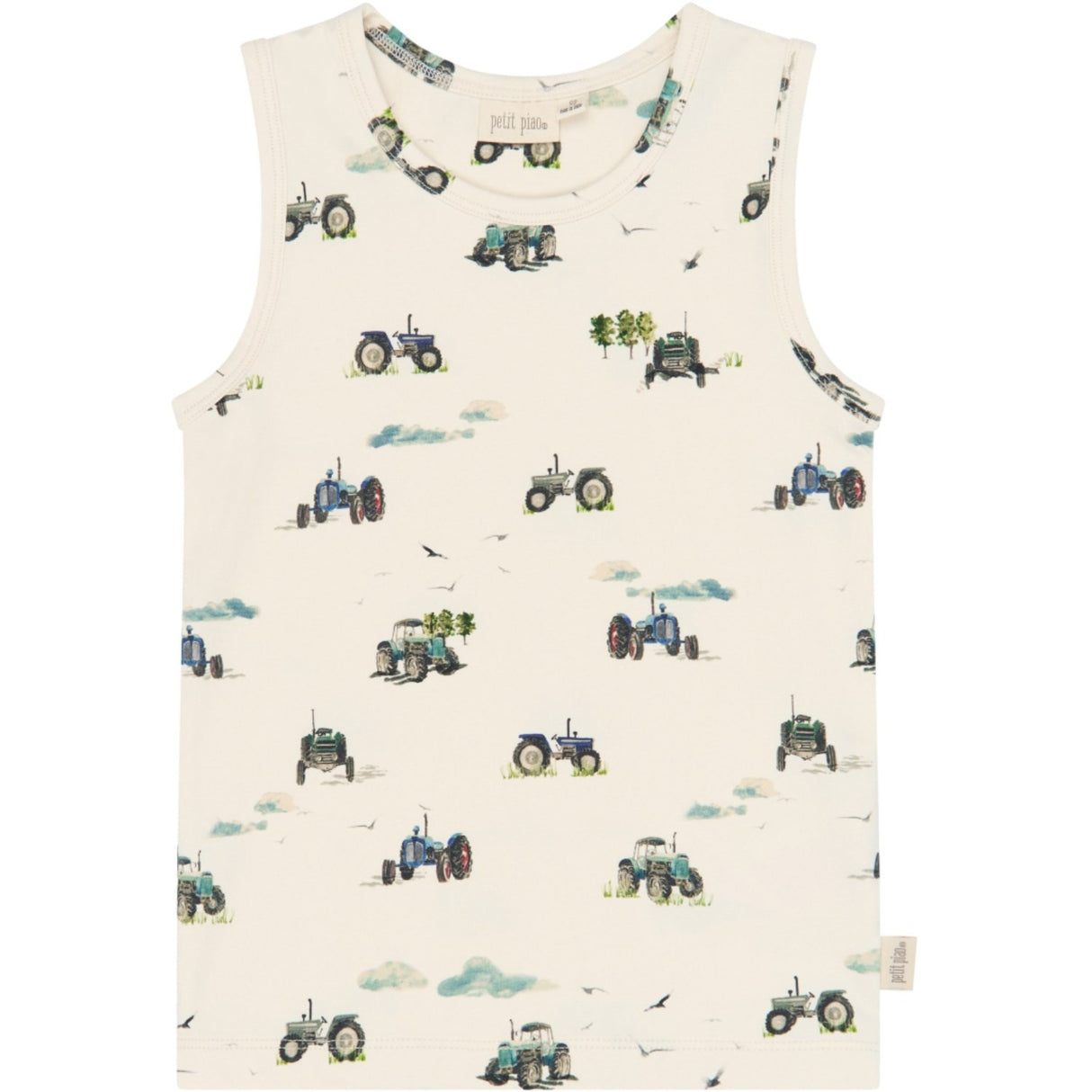 Petit Piao Eggnog Tractor Aop Ppstar Boys Undershirt 2-Pack