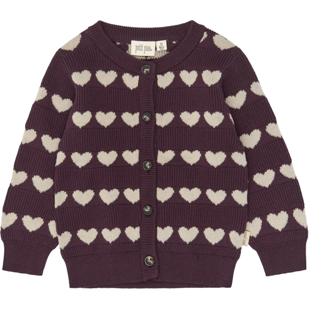 Petit Piao Huckleberry Heart Aop Ppelia Knit Cardigan