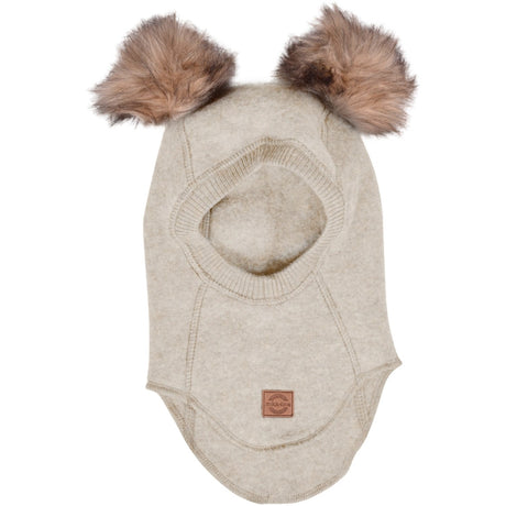Mikk-Line Wool Balaclava with Pom Pom Melange Offwhite