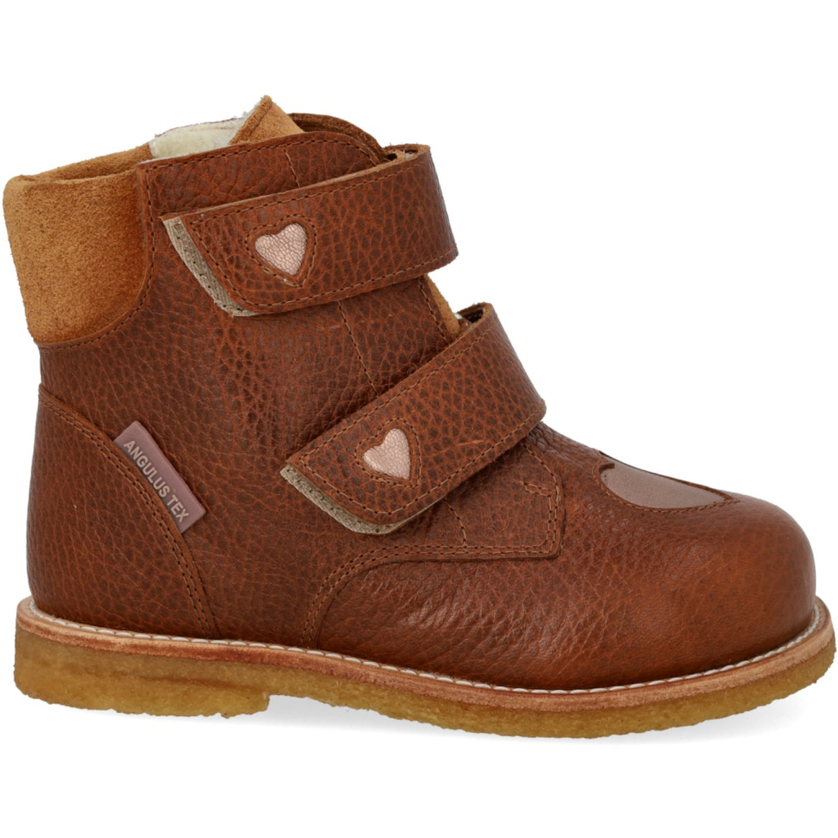 Angulus Cognac/Rose Copper/Cognac Tex-Støvle With Funklende Glitterhjerter