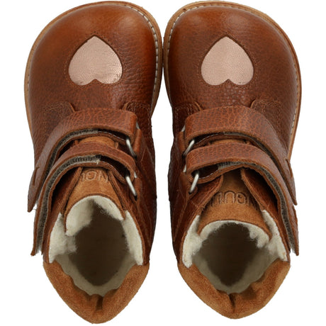 Angulus Cognac/Rose Copper/Cognac Tex-Støvle With Funklende Glitterhjerter
