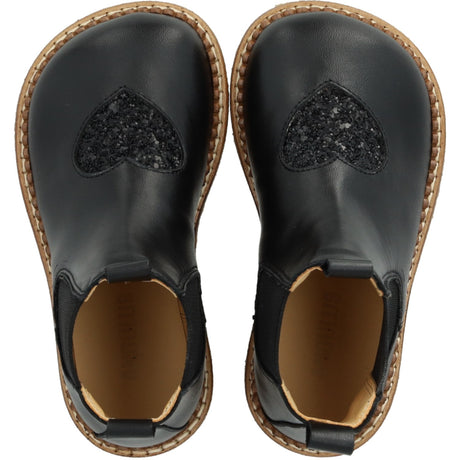 Angulus Black/Black Glitter/Black Elastic Chelsea Boot With Hjerte