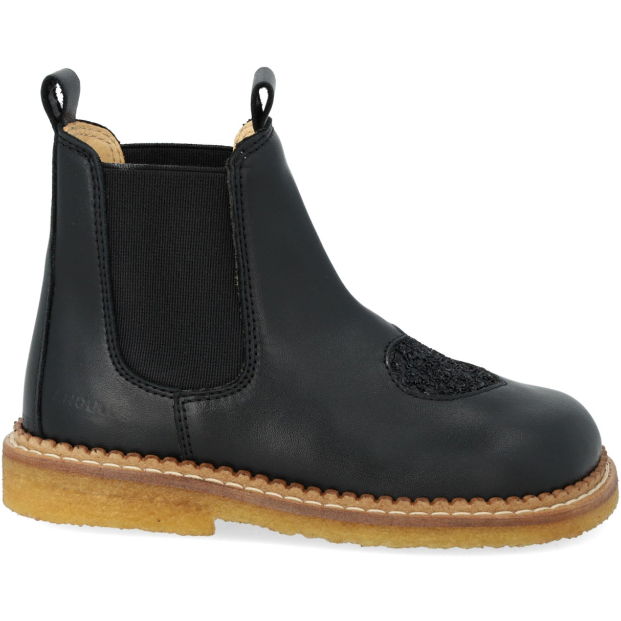 Angulus Black/Black Glitter/Black Elastic Chelsea Boot With Hjerte