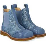 Angulus Blue Daisy/Blue Ice/Blue Elastic Chelsea Boot With Glitter Og Brogues Detaljer