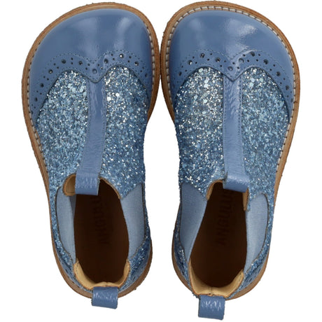 Angulus Blue Daisy/Blue Ice/Blue Elastic Chelsea Boot With Glitter Og Brogues Detaljer