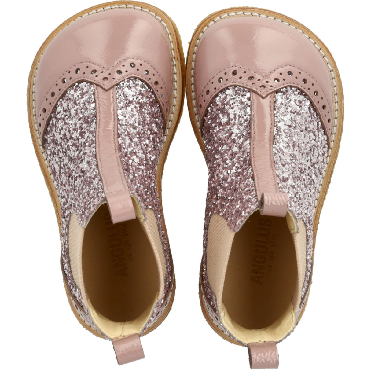 Angulus Faded Rose/Blossom Glitter/Rose Chelsea Glitter Boot with Brogues Detail