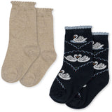 Konges Sløjd Navy/Off White 2 Pack Jacquard Swan Socks