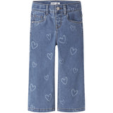 Name It Medium Blue Denim Heart Nmfrose Wide Aop Jeans 4044-On Noos