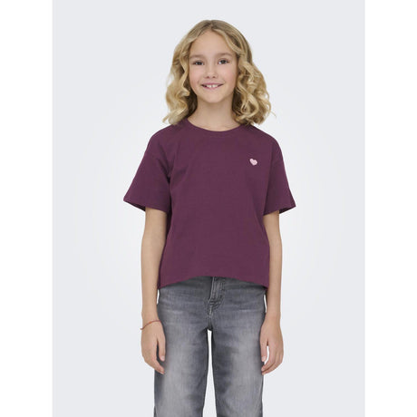 kids ONLY Mauve Wine Heart Emb/Sea Pink Kogmaiken Life Cropheart Ss Top Jrs Noos