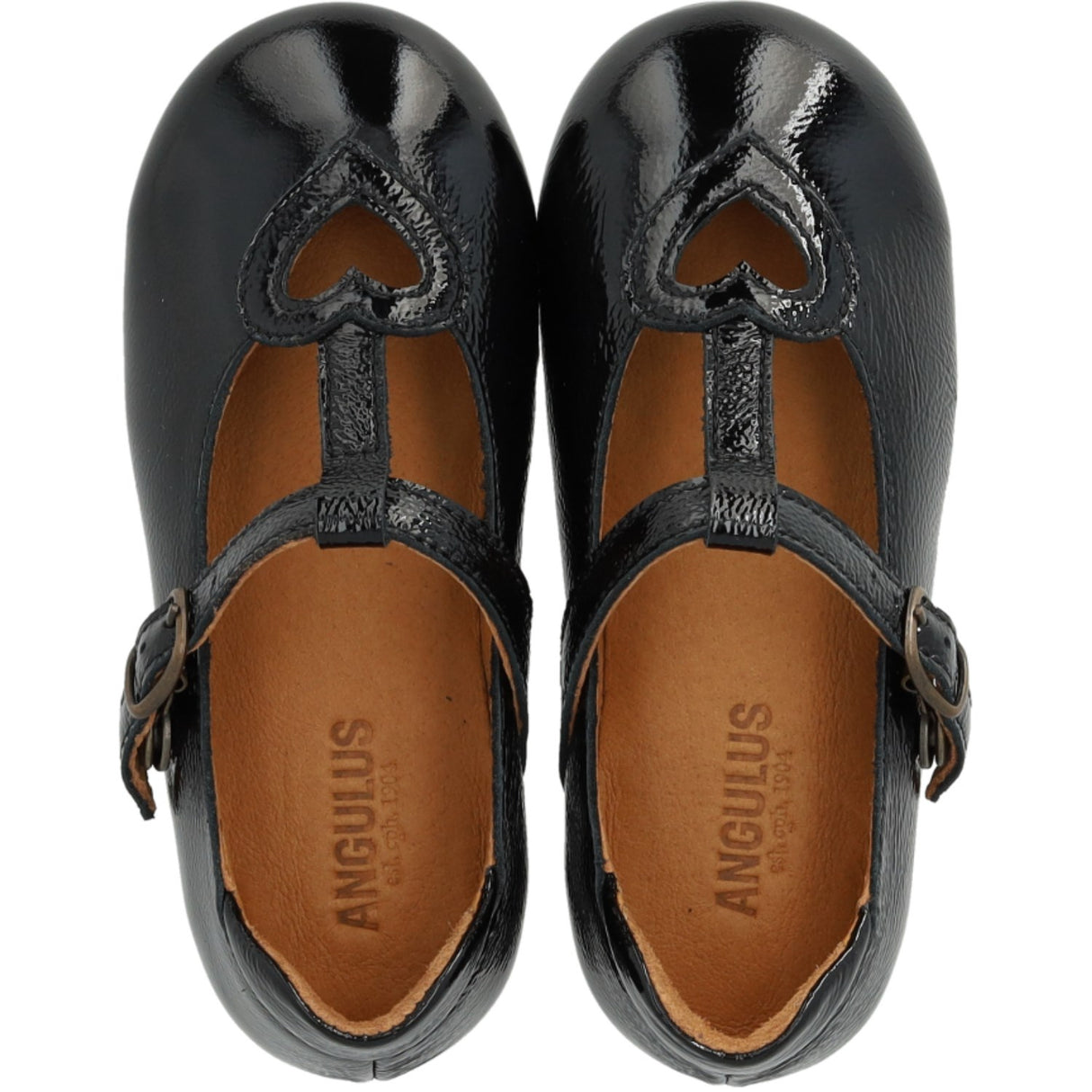 Angulus Black T-Bar Ballerina With Cut-Out Hjerte