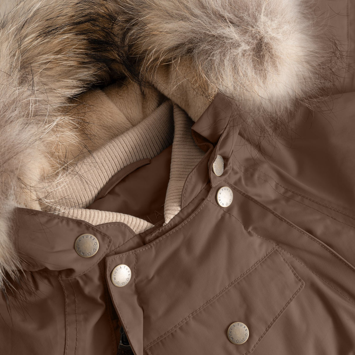 Mini A Ture Chestnut Brown Matwisti Fleece Lined Snowsuit Fur. Grs