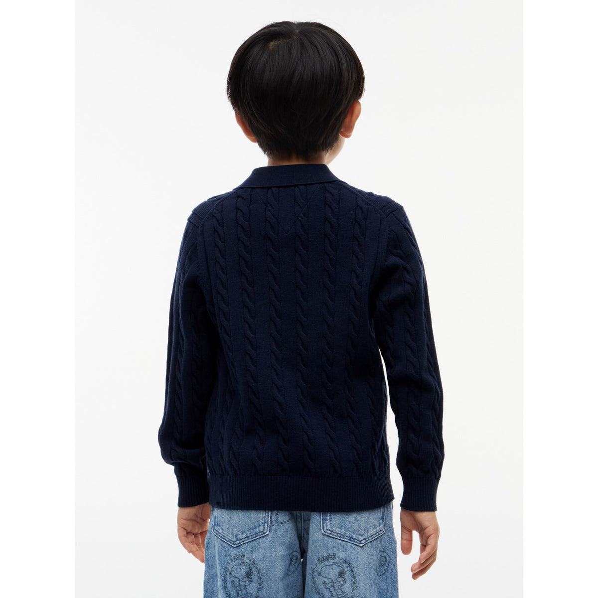 Tommy Hilfiger Dark Blue-Blue Cotton Cable Polo Sweater