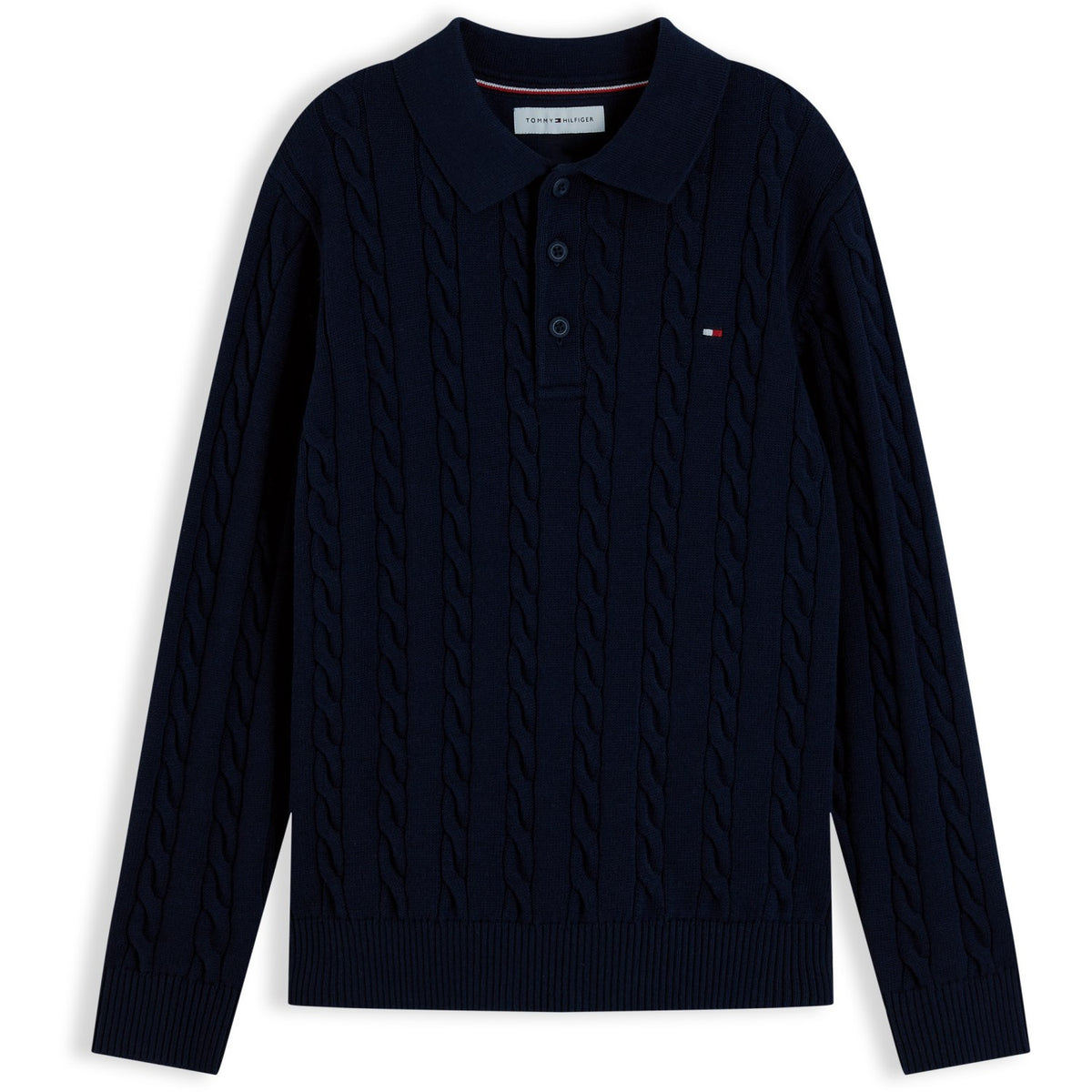 Tommy Hilfiger Dark Blue-Blue Cotton Cable Polo Sweater