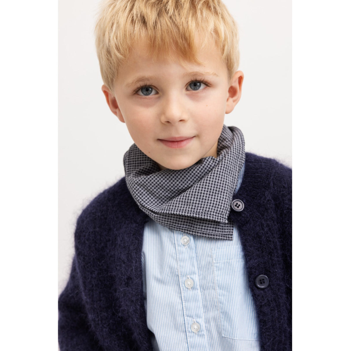MarMar Cotton Seersucker Pigeon Blue Check Airo Scarf