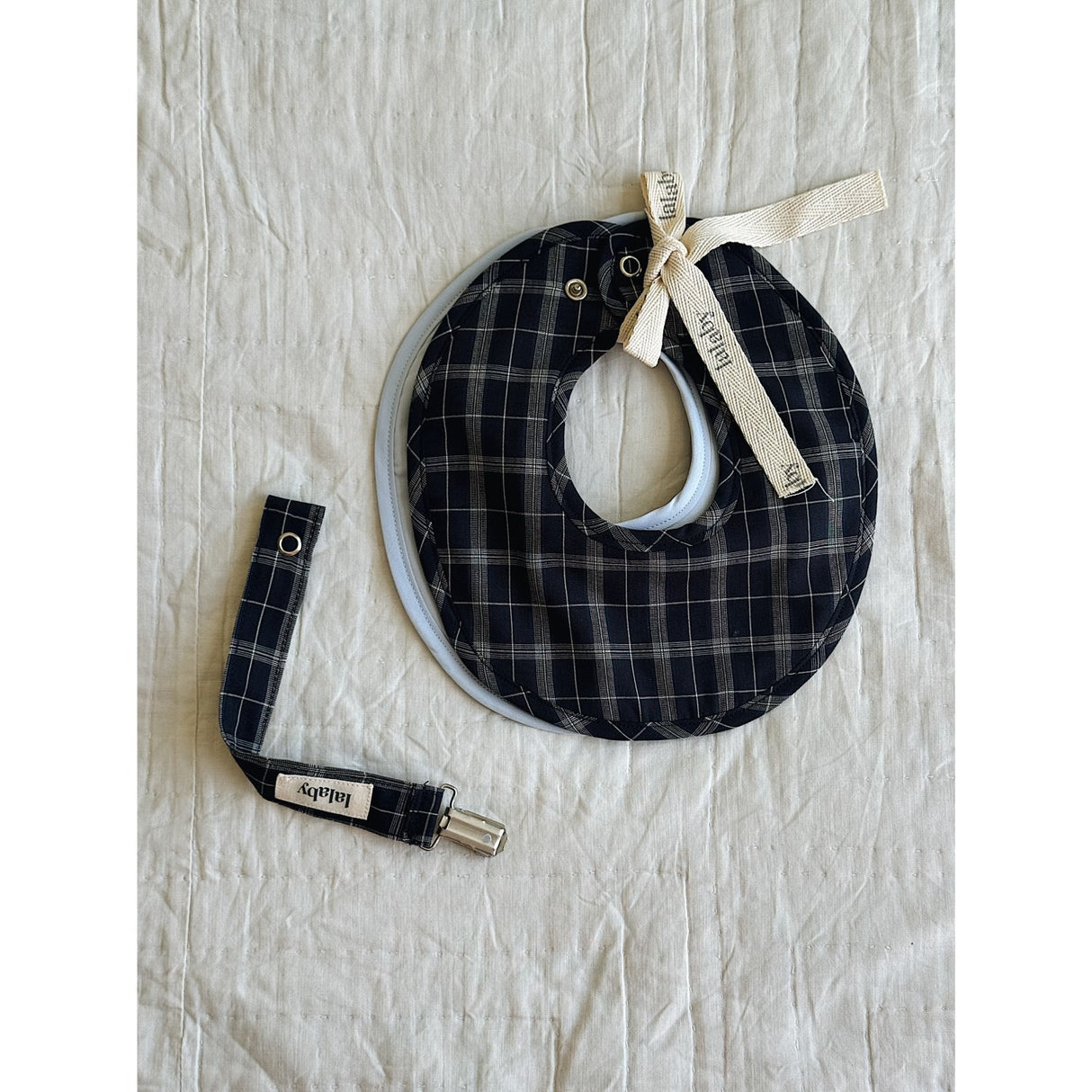 Lalaby Blue Check Pacifier Clip