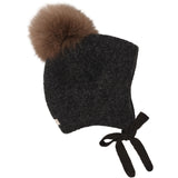 Huttelihut Dark Grey Melange Bonnet Wool Alpaca Pompom