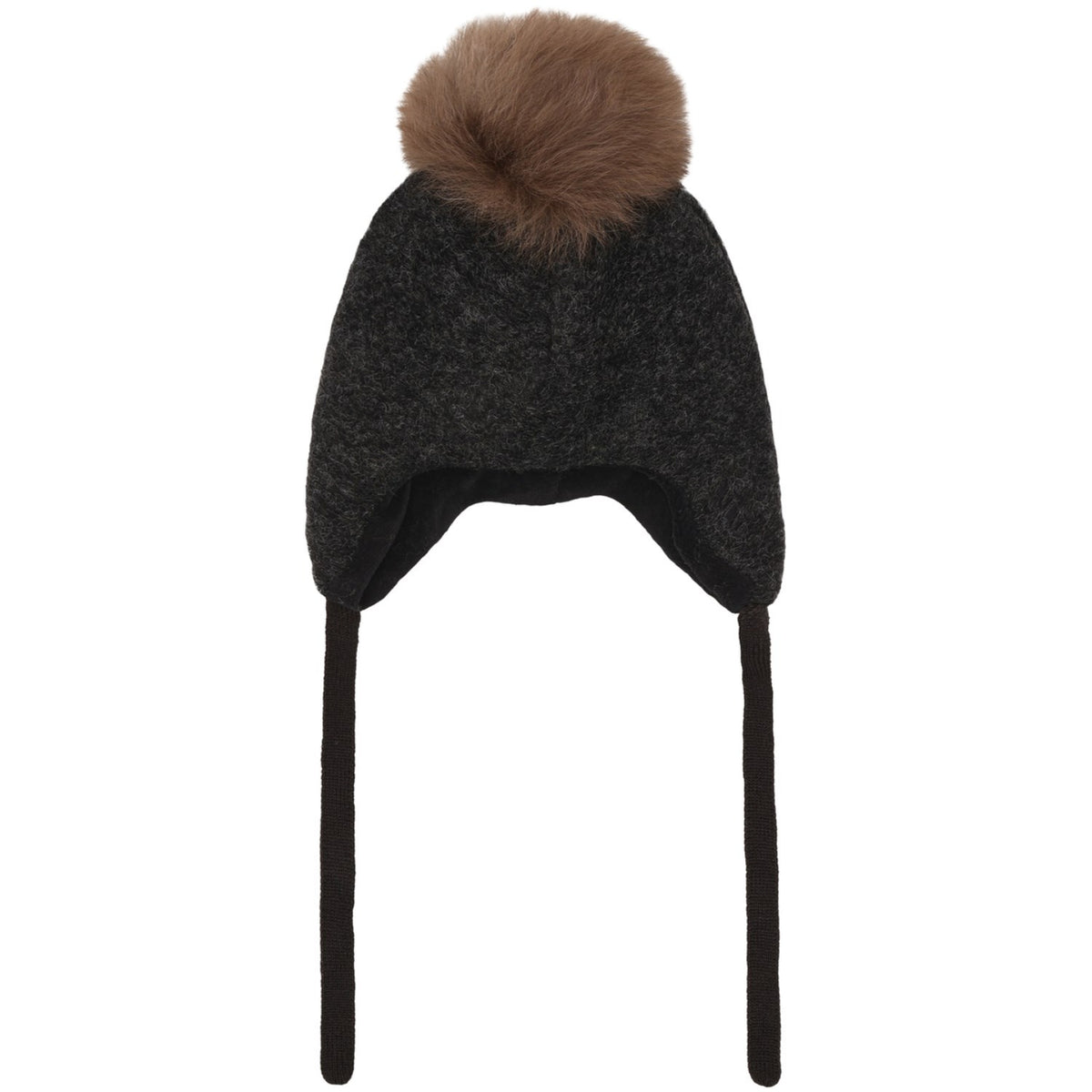 Huttelihut Dark Grey Melange Bonnet Wool Alpaca Pompom