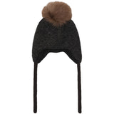 Huttelihut Dark Grey Melange Bonnet Wool Alpaca Pompom