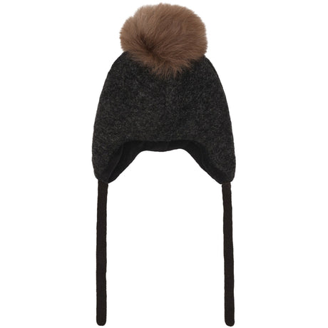 Huttelihut Dark Grey Melange Bonnet Wool Alpaca Pompom