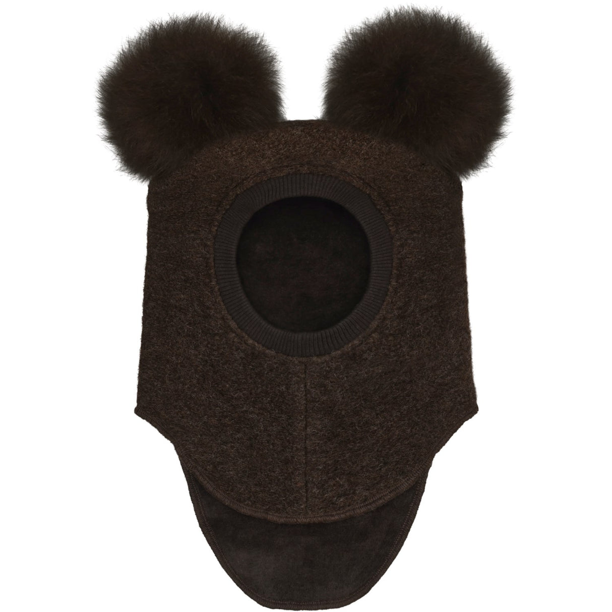 Huttelihut Dark Brown Melange Balaclava Wool Alpaca Pompoms