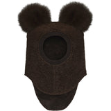 Huttelihut Dark Brown Melange Balaclava Wool Alpaca Pompoms