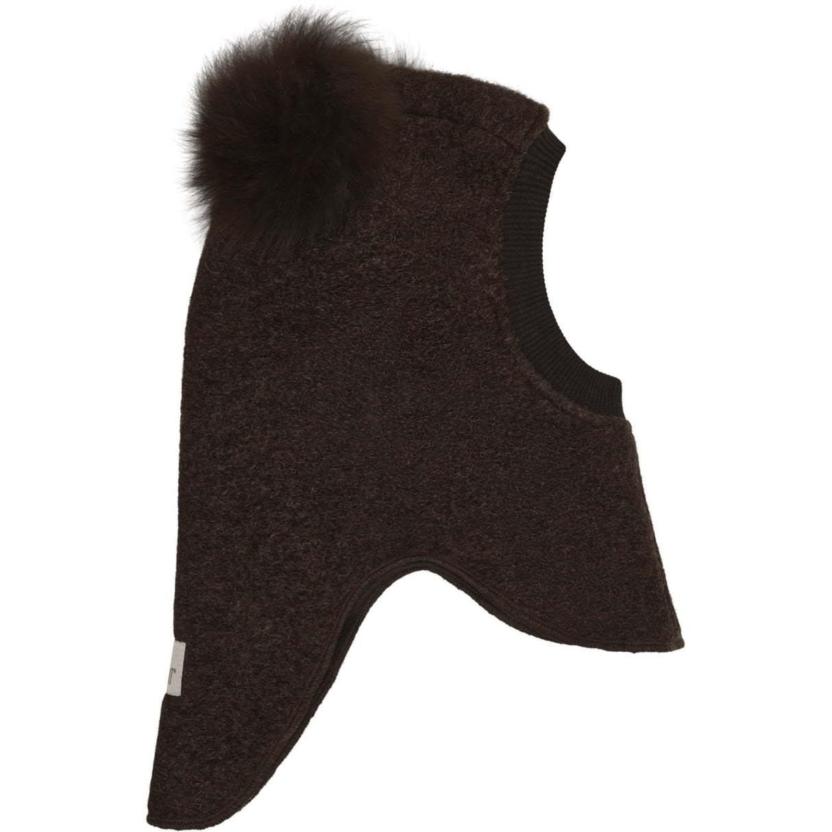 Huttelihut Dark Brown Melange Balaclava Wool Alpaca Pompoms