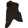Huttelihut Dark Brown Melange Balaclava Wool Alpaca Pompoms