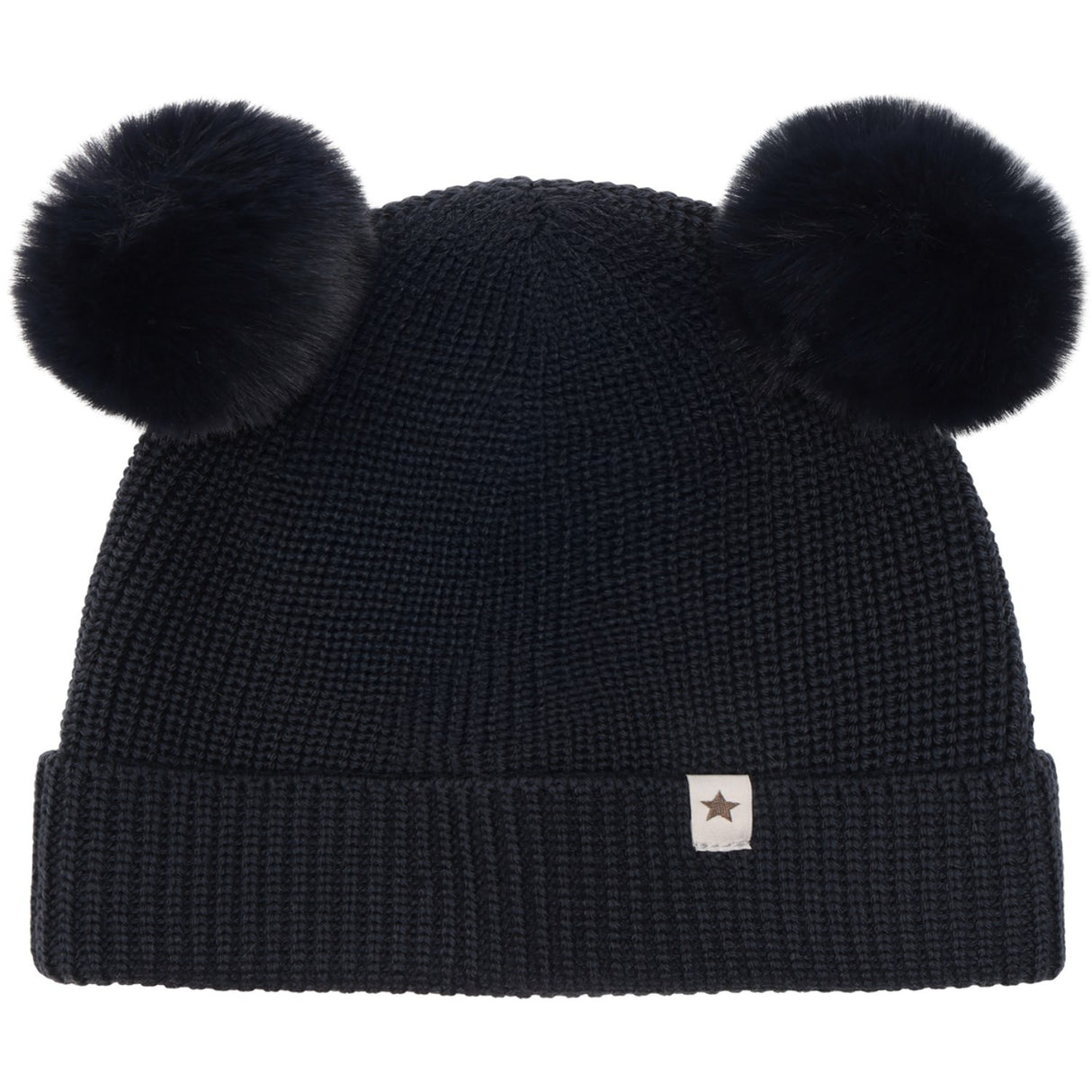 Huttelihut Dark Navy Beanie Wool Knit Pompoms