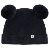 Huttelihut Dark Navy Beanie Wool Knit Pompoms