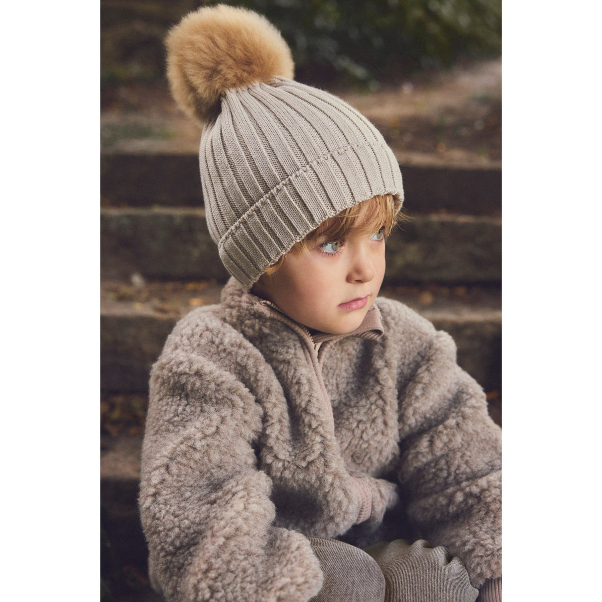 Huttelihut Camel Melange Hat Knit Alpaca Pompom