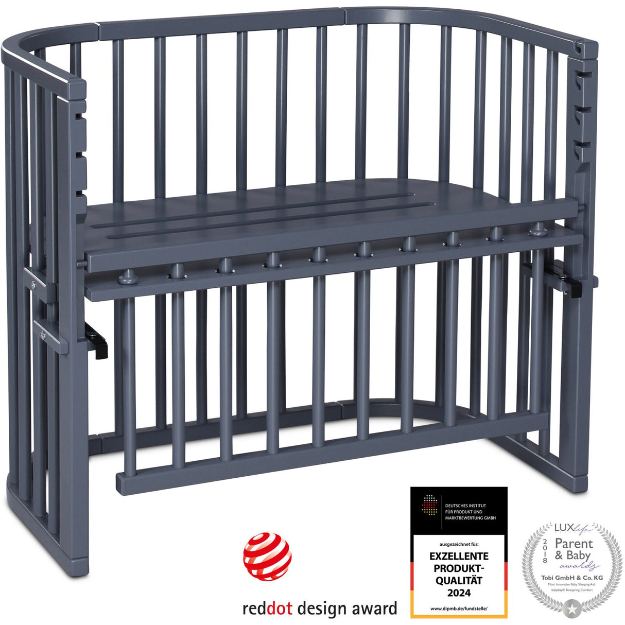 babybay® Grey Varnished Maxi Comfort Plus Co-sleeper