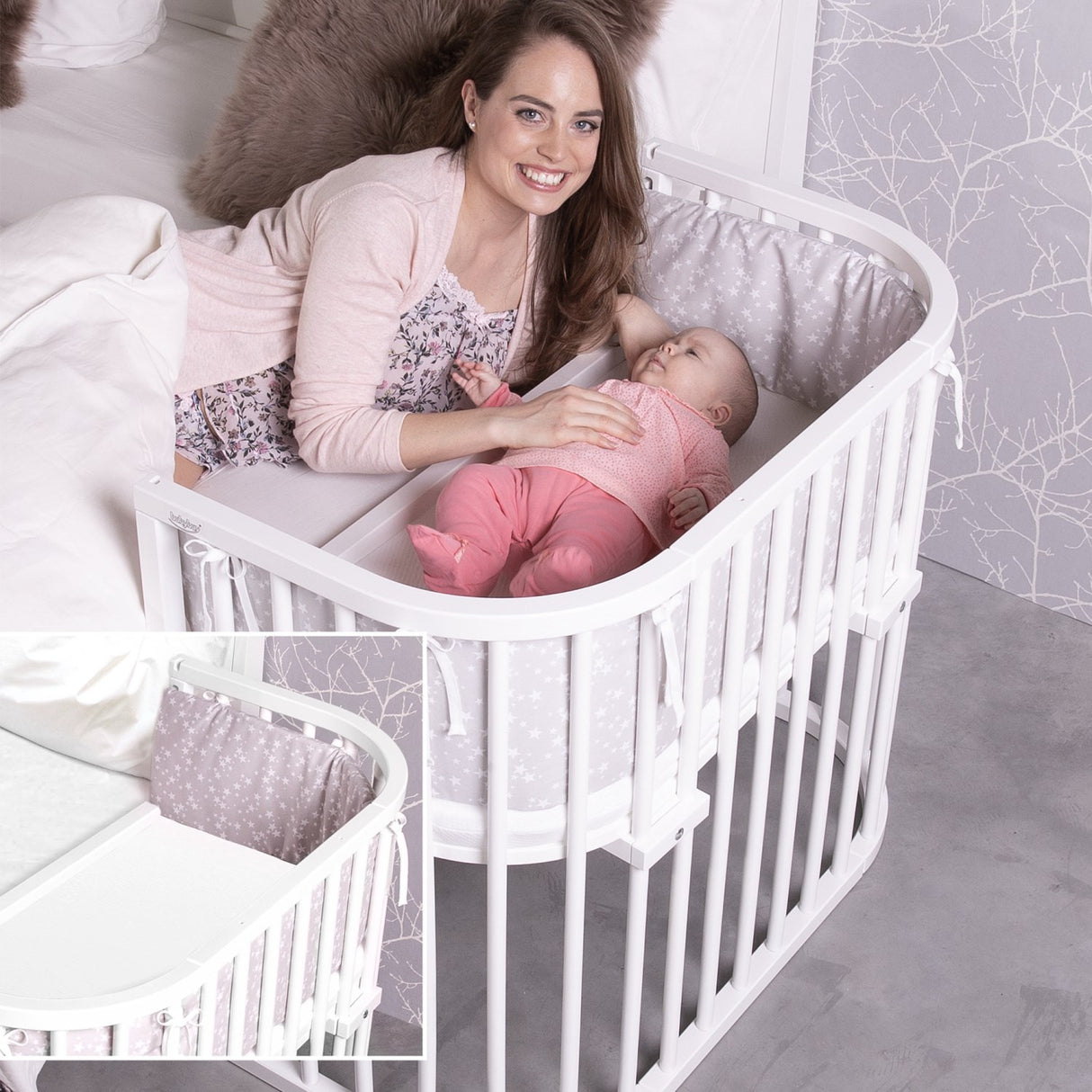 babybay® Grey Varnished Boxspring Comfort Plus Co-sleeper