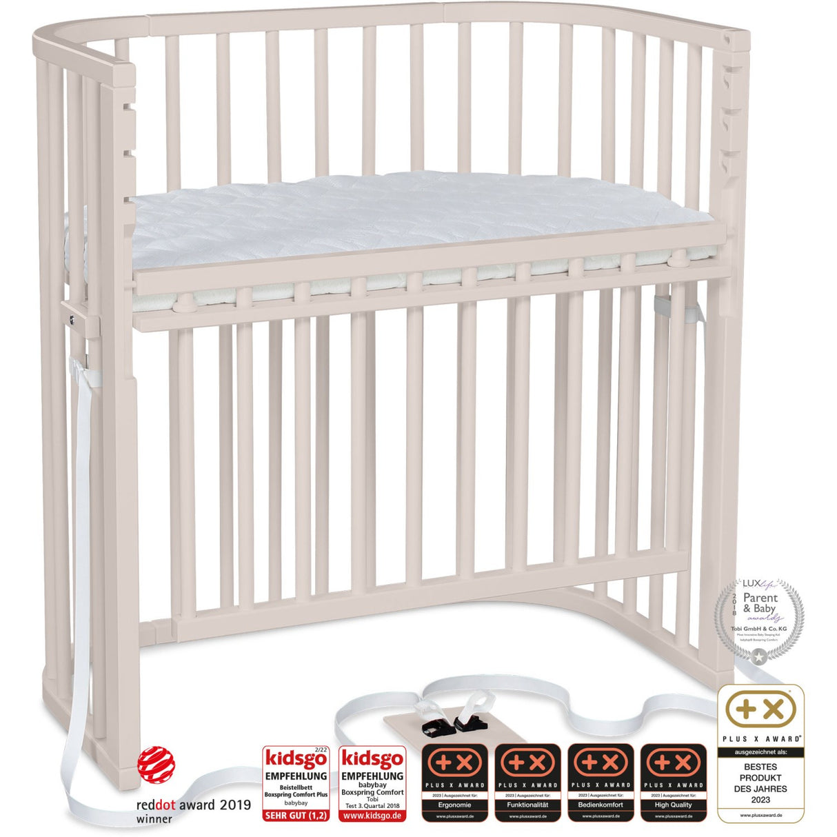 babybay® Beige Varnished Boxspring Comfort Plus Co-sleeper