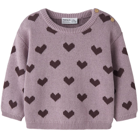 Name It Mauve Shadows Hearts In Catawba Grape Nbfoana Ls Knit Box