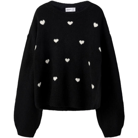 Name It Black Hearts In Birch Nkfogusse Ls Knit