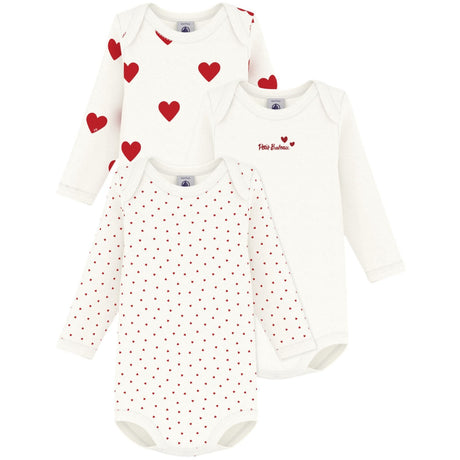 Petit Bateau Hearts/White Long Sleeve Body 3-Pack