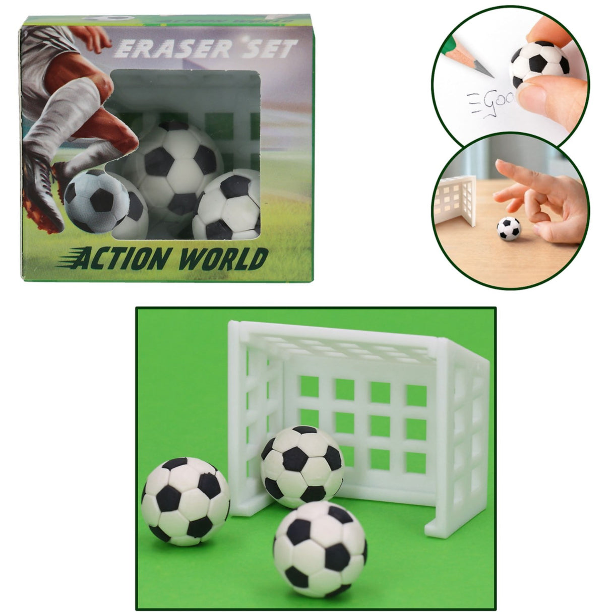 Dino World + Action Football Eraser Set