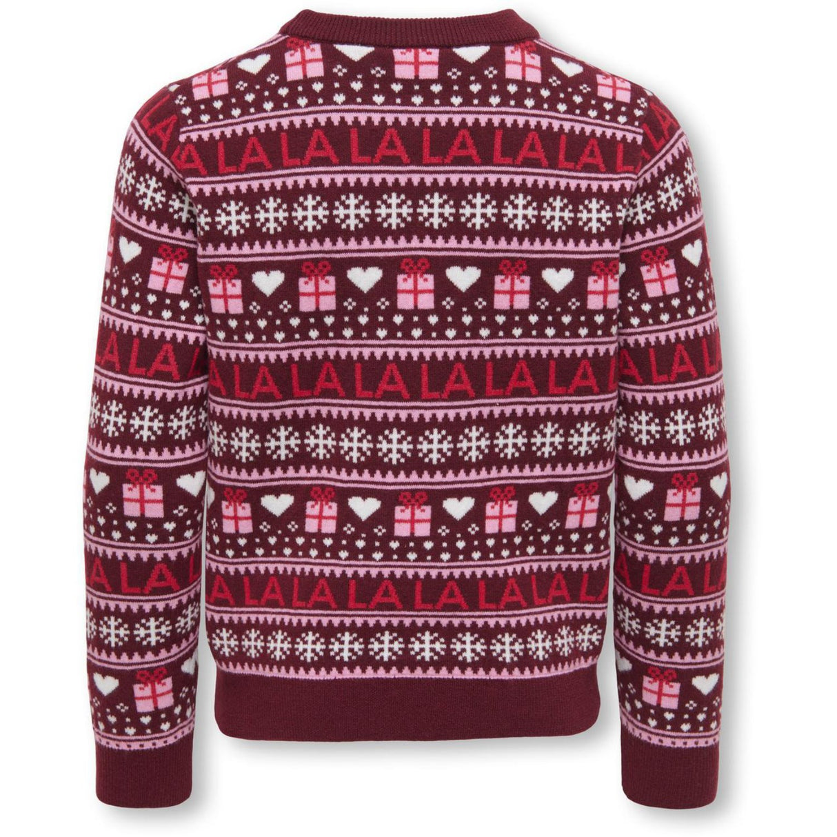 kids ONLY Cabernet Salsa/Sea Pink/Cloud Dancer Kogxmas Present Ls O-Neck Box Knt