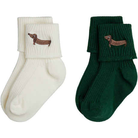 Mini Rodini Multi Dog Emb 2-Pack Ribbed Baby Socks