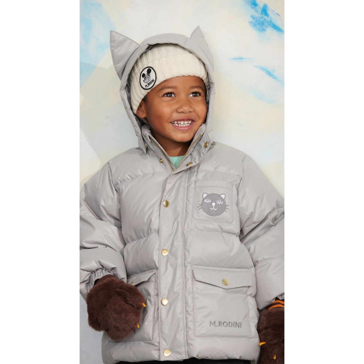 Mini Rodini Grey Cat Ears Heavy Puffer