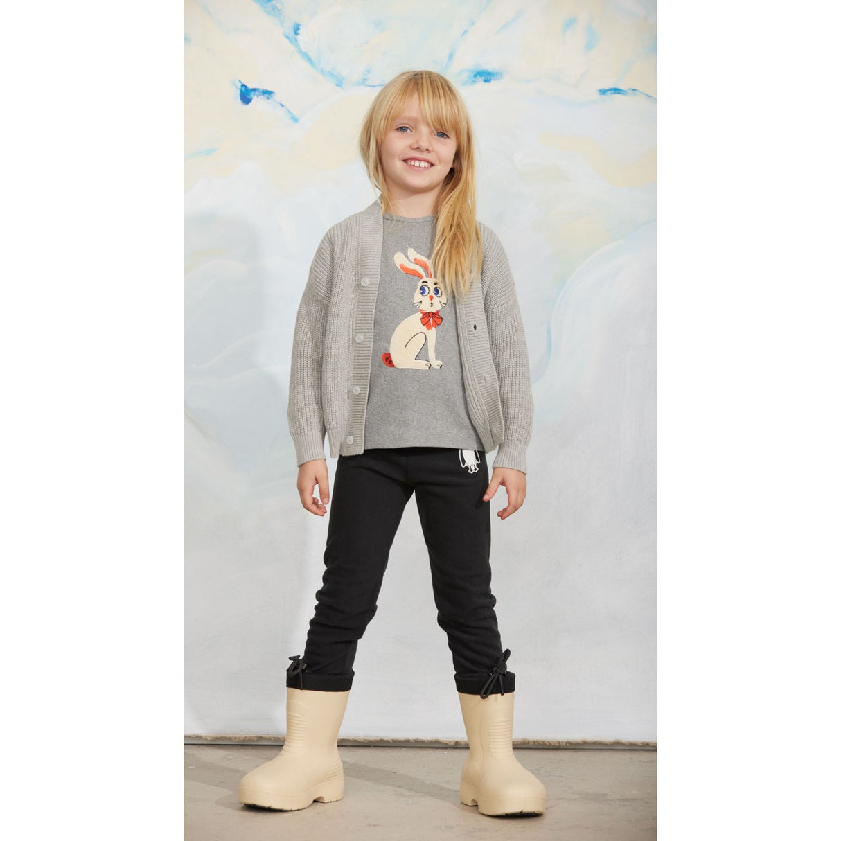 Mini Rodini Grey Melange Ritzratz Patch Knitted Cardigan